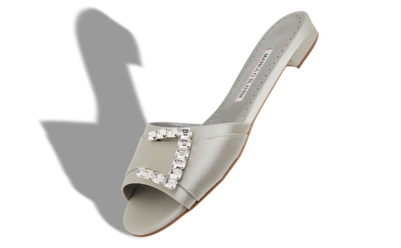 Ramiflat, Grey Satin Embellished Flat Sandals - £525.00