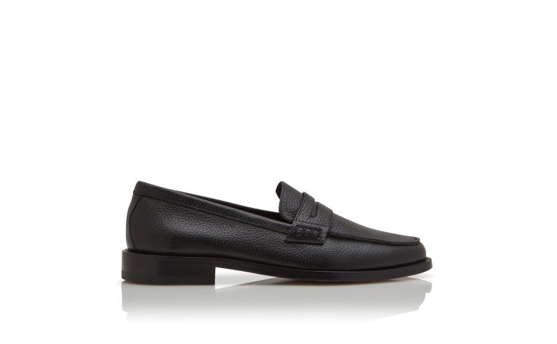 Side view of Perry, Black Calf Leather Penny Loafers - US$995.00