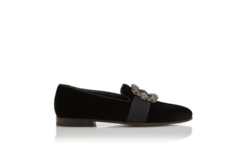 Side view of Carlton, Black Velvet Jewel Buckle Loafers - €1,175.00