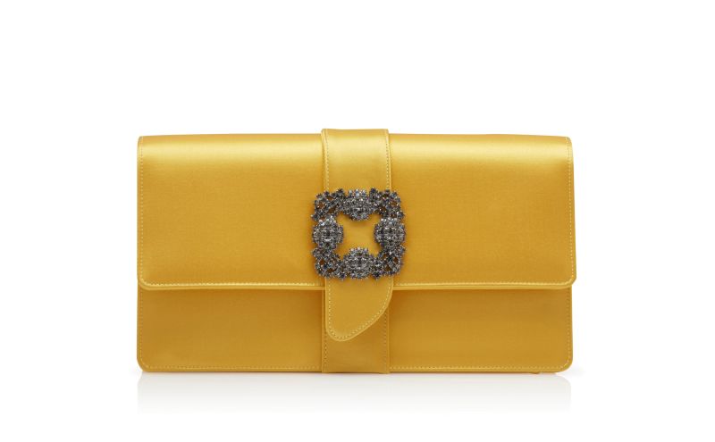 Side view of Capri, Yellow Satin Jewel Buckle Clutch - US$1,695.00