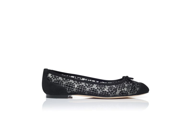 Side view of Capbal, Black Lace Ballerina Flats - US$845.00