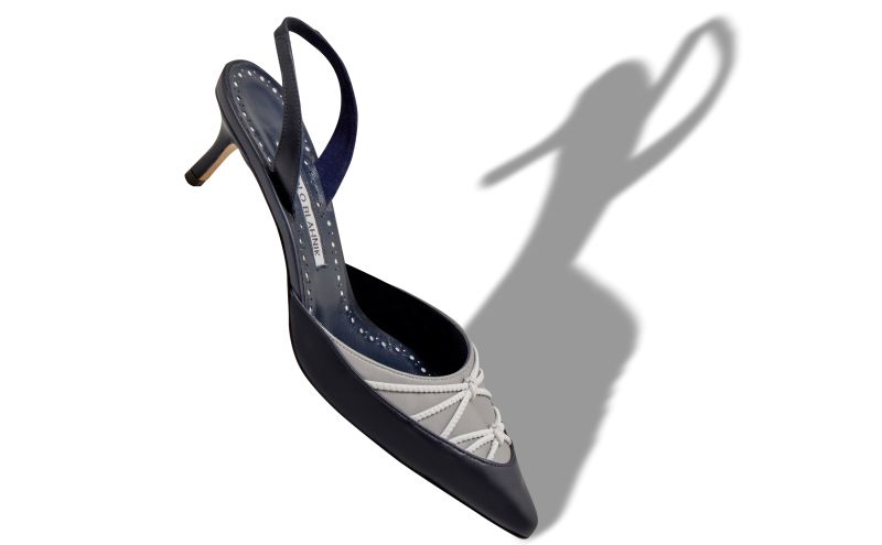 Maretsli, Navy Blue Nappa Leather Slingback Pumps - £835.00 