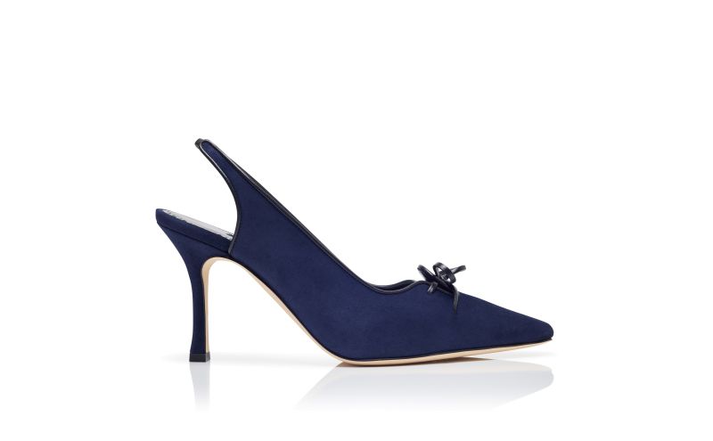 Side view of Farid, Navy Blue Suede Slingback Pumps - US$1,025.00