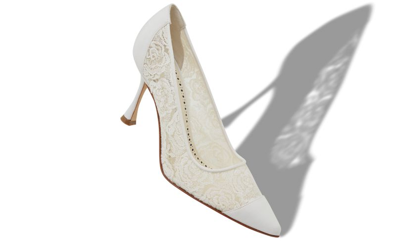 Sololaria, White Lace Pointed Toe Pumps - US$895.00 