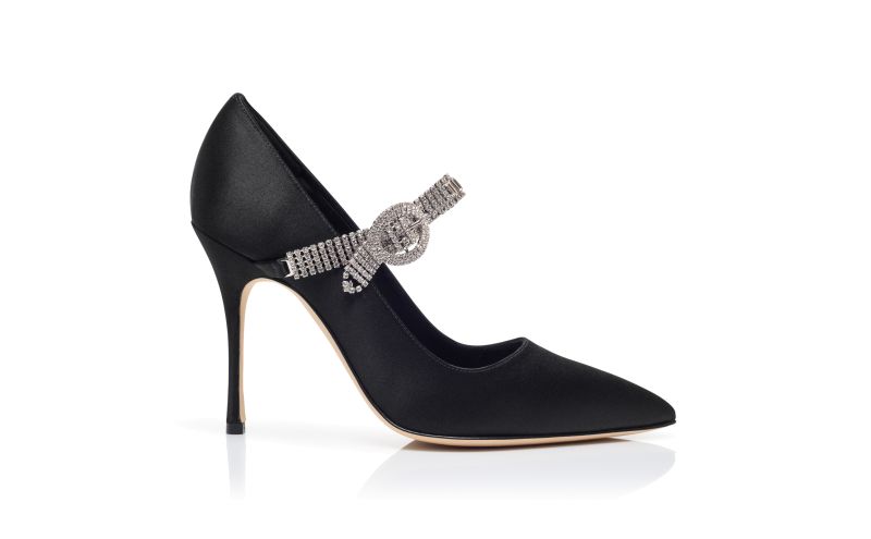 Side view of Hamedi, Black Satin Jewel Embellished Pumps - US$1,425.00