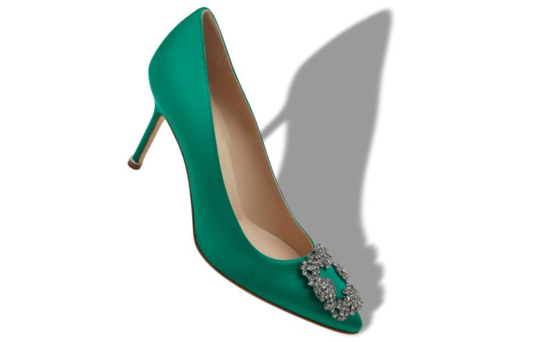 Hangisi 90, Green Satin Jewel Buckle Pumps - US$1,295.00 