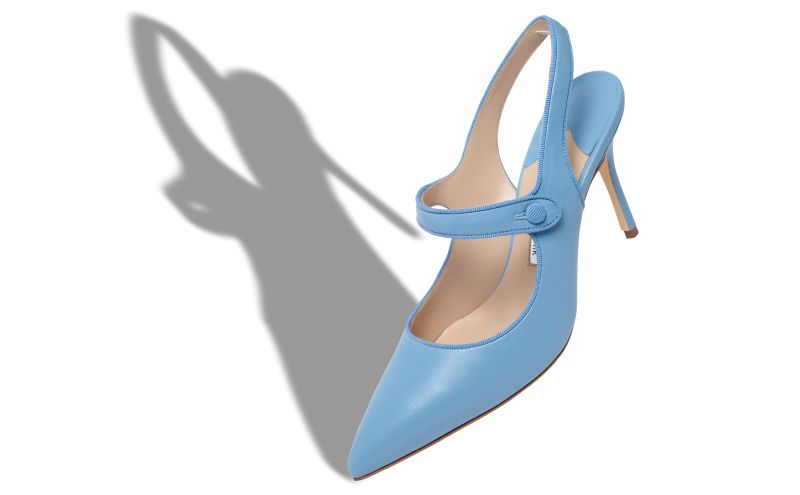 Camparisli, Blue Nappa Leather Pointed Toe Slingback Pumps - US$965.00