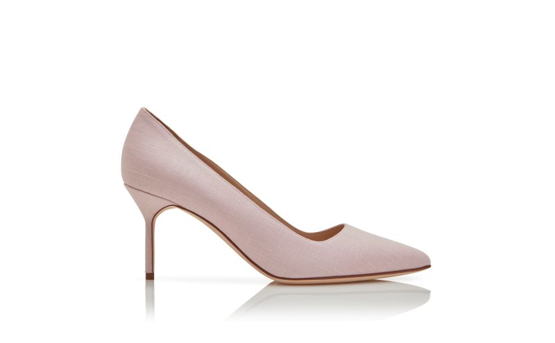 Side view of Bb 70, Light Pink Linen Pointed Toe Pumps - AU$1,255.00