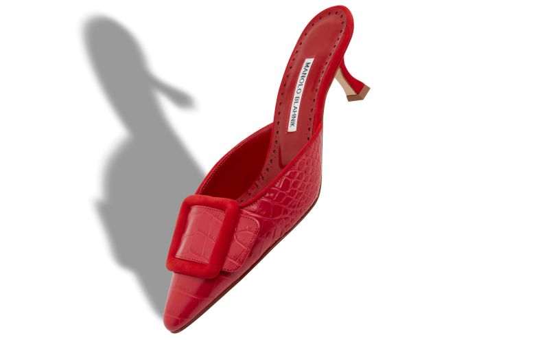 Maysalebi, Red Calf Leather Buckle Detail Mules - US$438.00