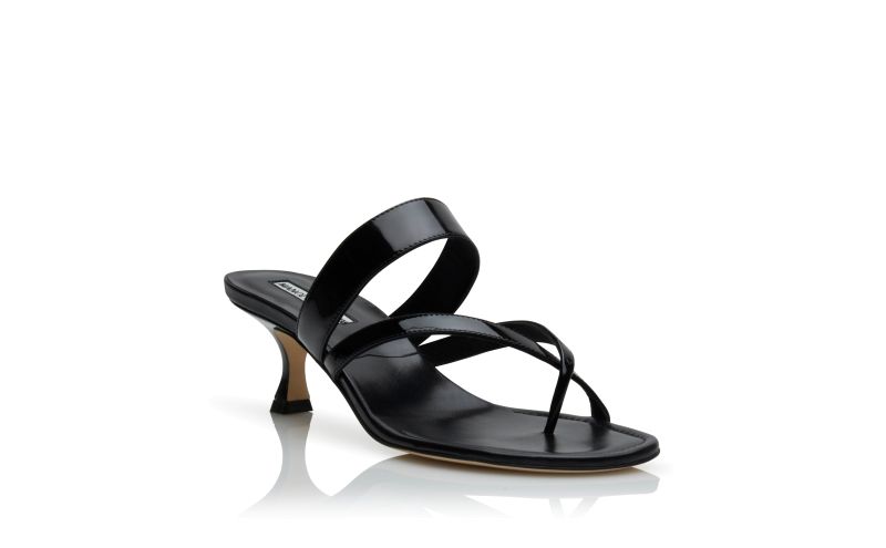 Susa, Black Patent Leather Open Toe Mules - US$775.00