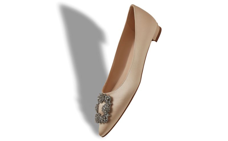 Hangisiflat, Champagne Satin Jewel Buckle Flat Pumps - AU$1,965.00