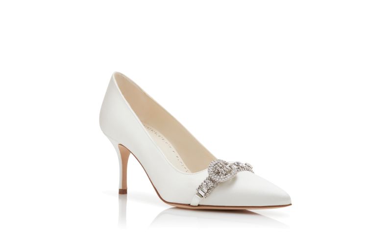 ASAPUMP, White Satin Jewel Embellished Pumps, 1345 USD