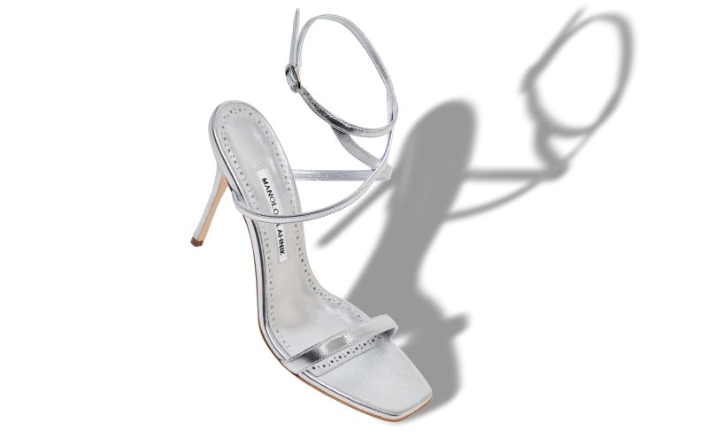 Strania, Silver Nappa Leather Ankle Strap Sandals  - US$745.00 