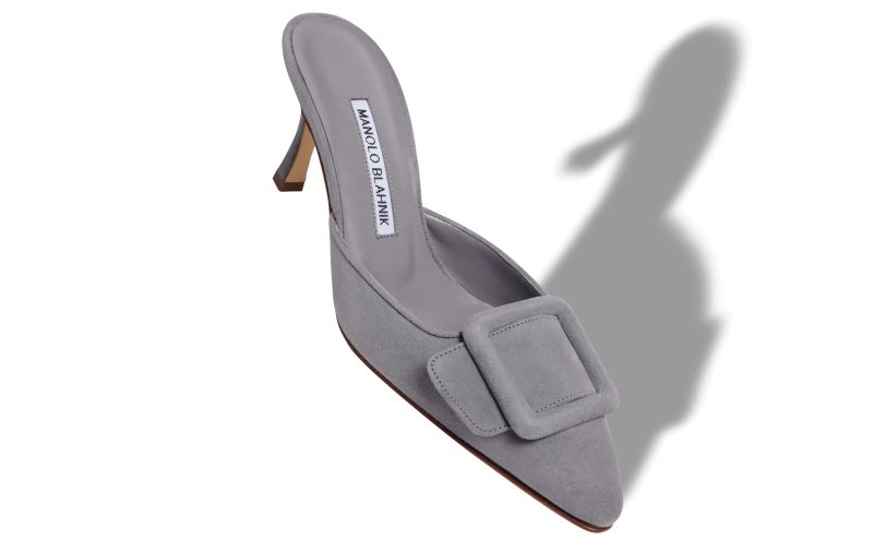 Maysale 70, Grey Suede Buckle Detail Mules - US$875.00 