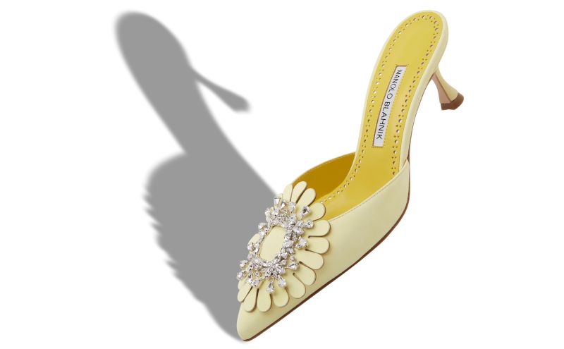 Shogmu, Yellow Suede Jewel Embellished Mules - US$1,375.00