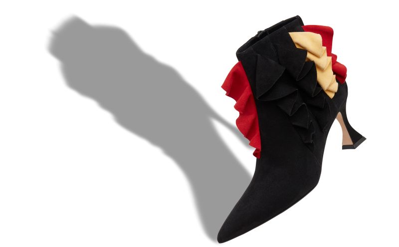 Pompa, Black Suede Ruffled Detail Ankle Boots - US$1,595.00