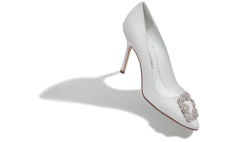 Hangisi, White Calf Leather Jewel Buckle Pumps - £975.00