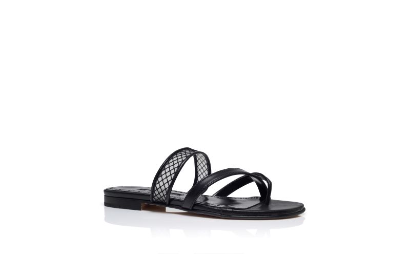 Sulnaflat, Black Nappa Leather Flat Sandals - US$875.00