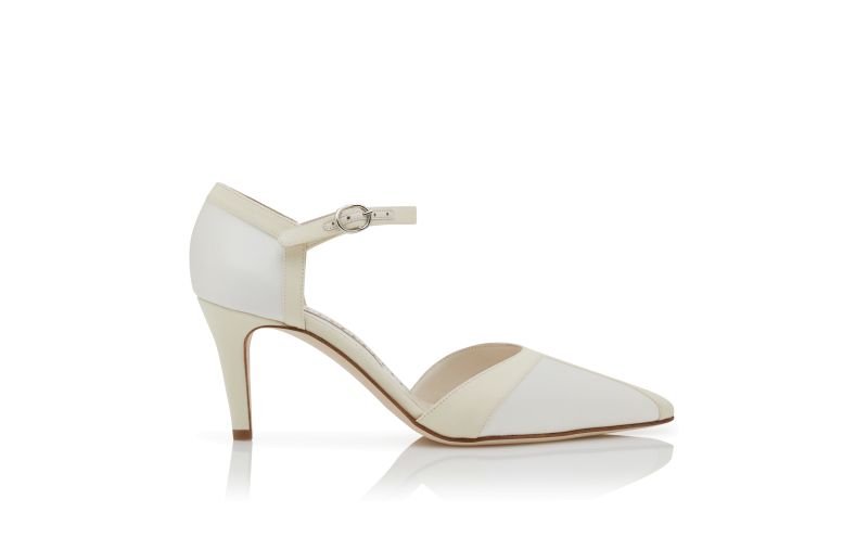 Side view of Yamak bridal, Cream Satin Ankle Strap Pumps - £338.00