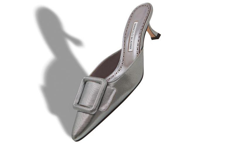 Maysale, Graphite Cotton Buckle Detail Mules  - US$895.00