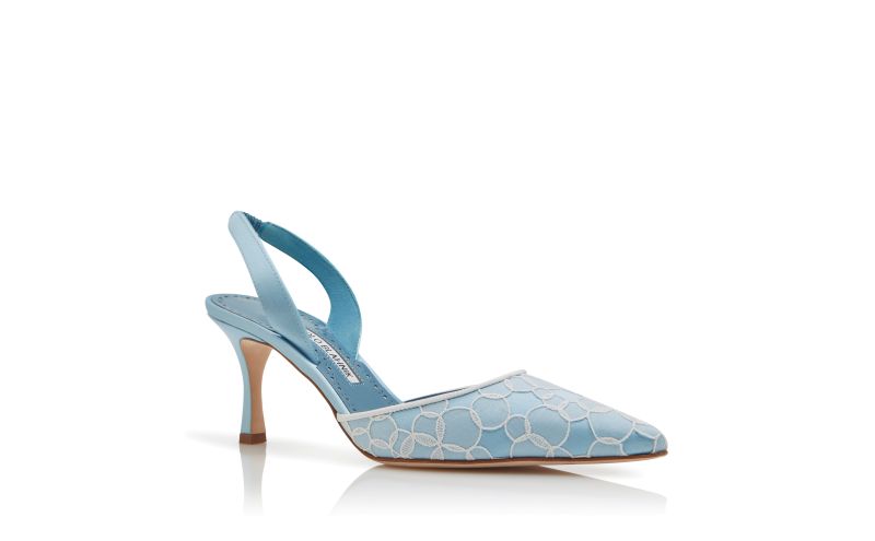 Carolyne 70, Blue Satin Slingback Pumps - £765.00