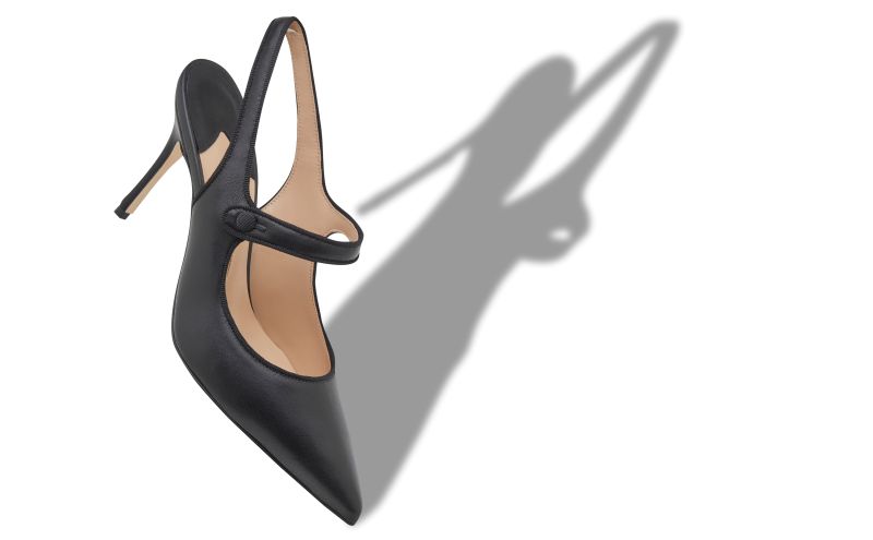 Camparisli, Black Nappa Leather Pointed Toe Slingback Pumps - US$965.00 