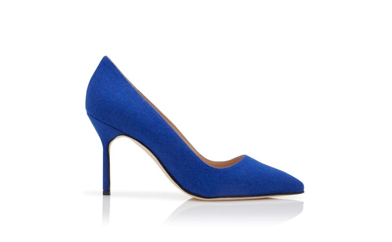 Side view of Bb 90, Blue Wool Pointed Toe Pumps - £298.00