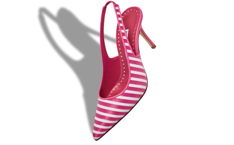 Allurafia, Pink and White Cotton Striped Slingback Pumps - €795.00