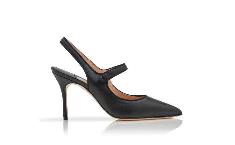 Side view of Camparisli, Black Nappa Leather Pointed Toe Slingback Pumps - US$965.00