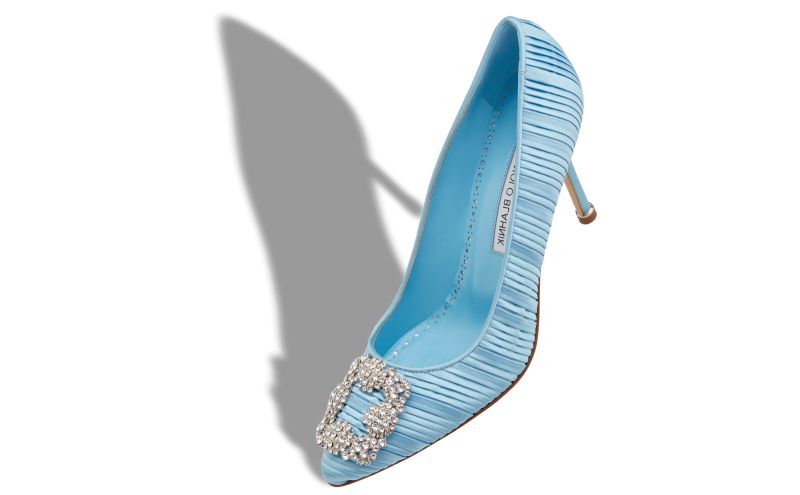 Hangisi 90, Light Blue Satin Jewel Buckle Pumps - US$1,345.00