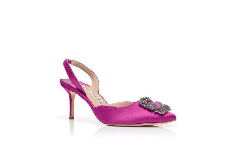 Hangisli, Pink Satin Jewel Buckle Slingback Pumps - US$1,295.00