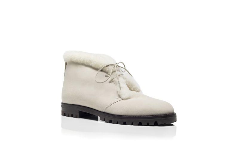 Mircus, Light Beige Suede Shearling Ankle Boots - US$598.00