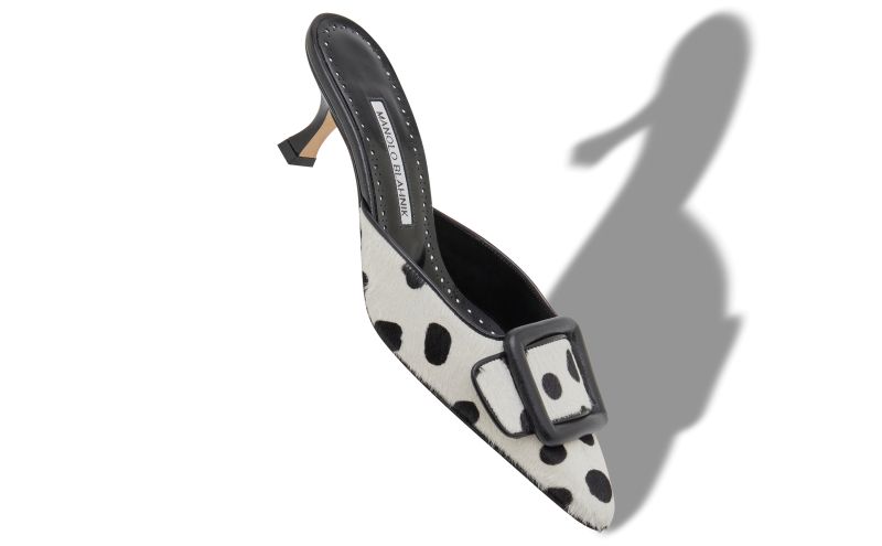 Maysalebi, White and Black Calf Hair Buckle Detail Mules - £398.00 