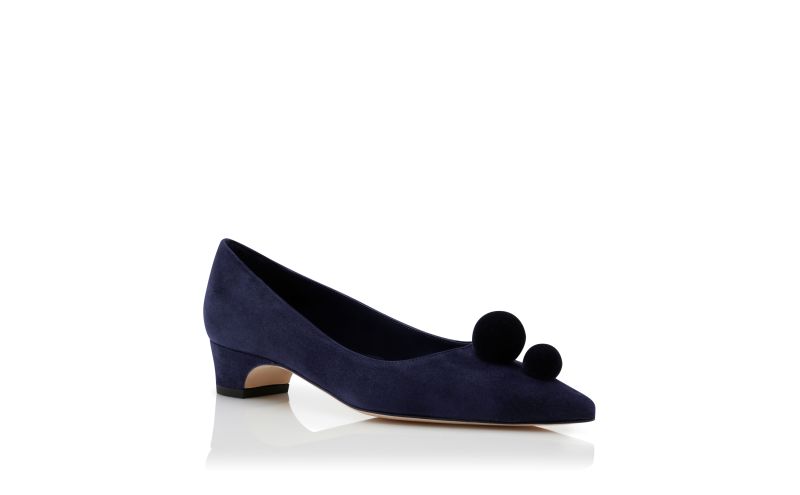 Pieraba, Navy Blue Suede Pom Pom Detail Pumps - US$895.00