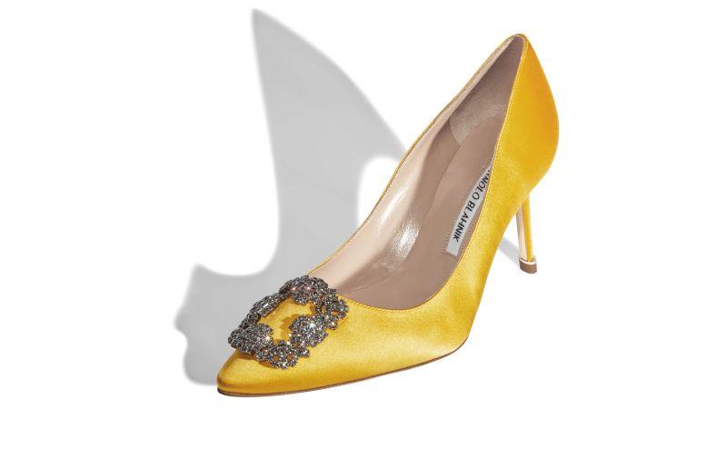 Hangisi 70, Yellow Satin Jewel Buckle Pumps - £945.00