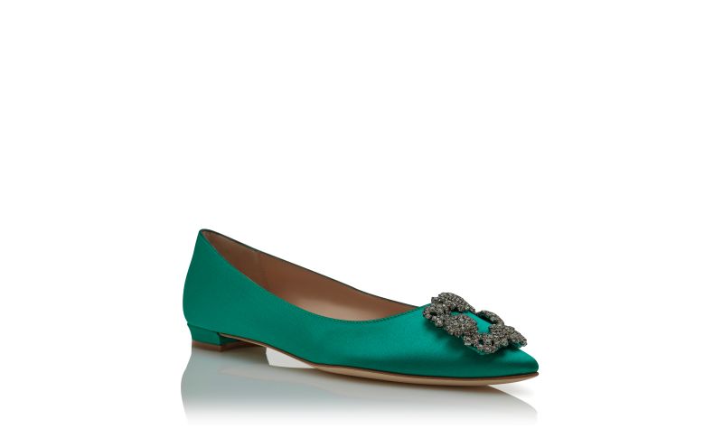 Hangisiflat, Green Satin Jewel Buckle Flat Pumps - €1,050.00