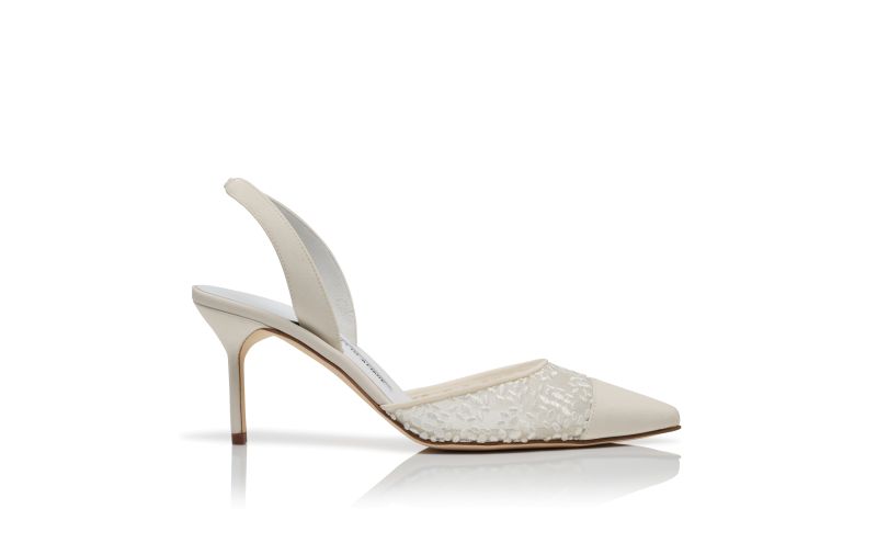 Side view of Capsli, White Lace Slingback Pumps - US$895.00