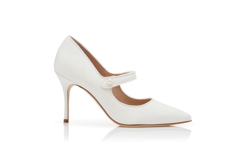 Side view of Camparipearl, White Crepe De Chine Mary Jane Pumps
 - US$915.00