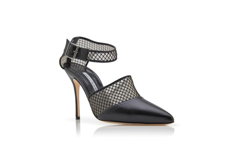 Jatelah, Black Nappa Leather Ankle Strap Pumps - US$1,135.00