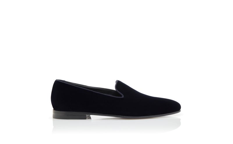 Side view of Mario, Blue Velvet Loafers  - £675.00