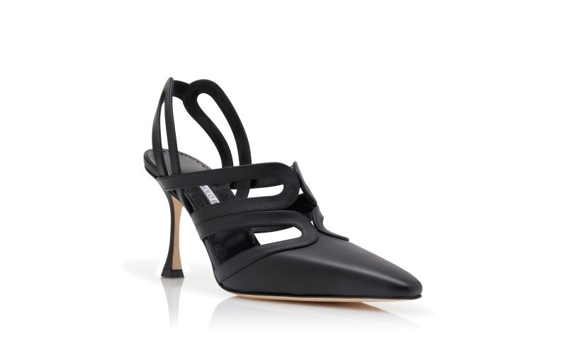 Achikata, Black Calf Leather Slingback Pumps - US$1,235.00