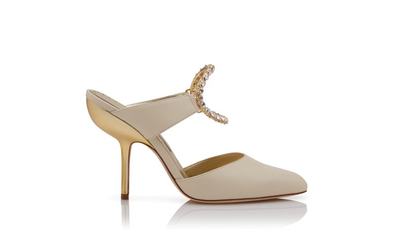 Side view of Dossa, Light Cream and Gold Nappa Leather Mules - £1,095.00