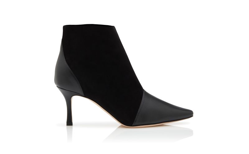 Side view of Botiyepla, Black Suede Pointed Toe Ankle Boots - US$1,235.00