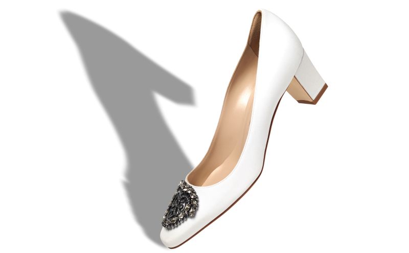 Okkato, White Crepe De Chine Jewel Buckle Pumps - US$1,165.00