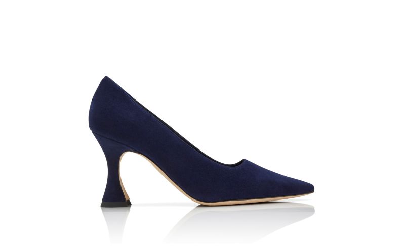 Side view of Loumaj, Navy Blue Suede Pointed Toe Pumps - US$845.00