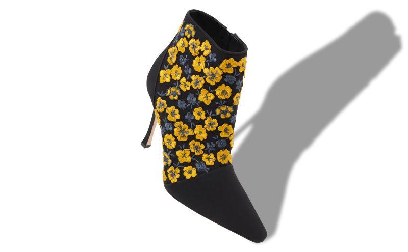 Botiye, Black and Yellow Silk Embroidered Ankle Boots - US$1,945.00 