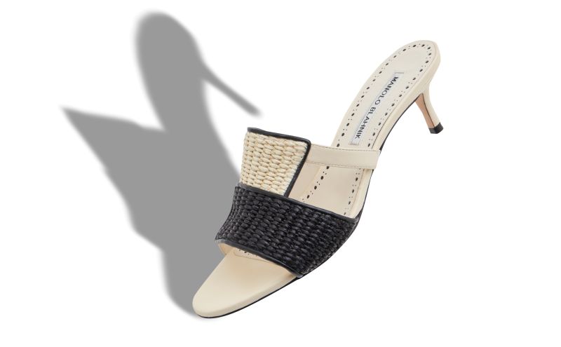 Fabiolamu, Cream and Black Raffia Open Toe Mules - €373.00