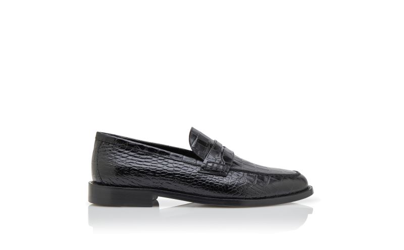 Side view of Perry, Black Calf Leather Penny Loafers  - CA$1,165.00