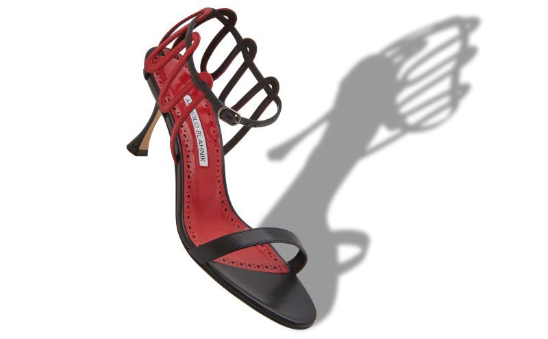 Chafarsan, Black and Red Nappa Leather Strappy Sandals  - £875.00 