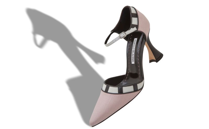 Douka, Pink, Black and Cream Linen Pointed Toe Pumps - US$1,135.00